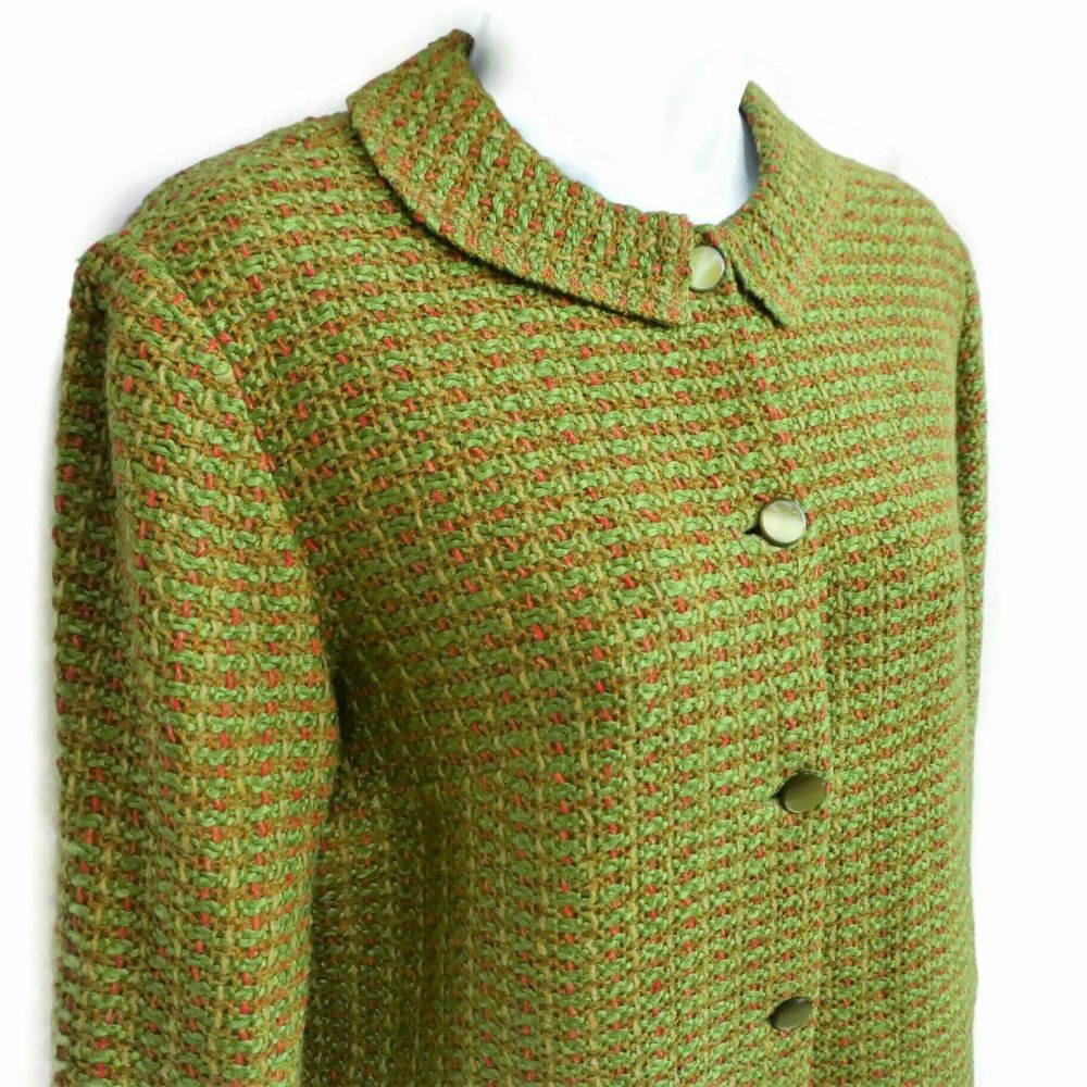 Vintage Tweed Jacket Green Red Moonglow Buttons Woven Mod Side Vents MCM